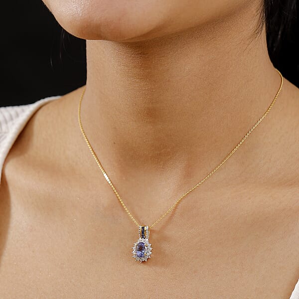 Tanzanite And Multi Gemstone 2.00 Ctw Regal Bloom Pendant Necklace In 18K Vermeil Yellow Gold Over Sterling Silver 20 Inches