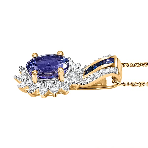 Tanzanite And Multi Gemstone 2.00 Ctw Regal Bloom Pendant Necklace In 18K Vermeil Yellow Gold Over Sterling Silver 20 Inches