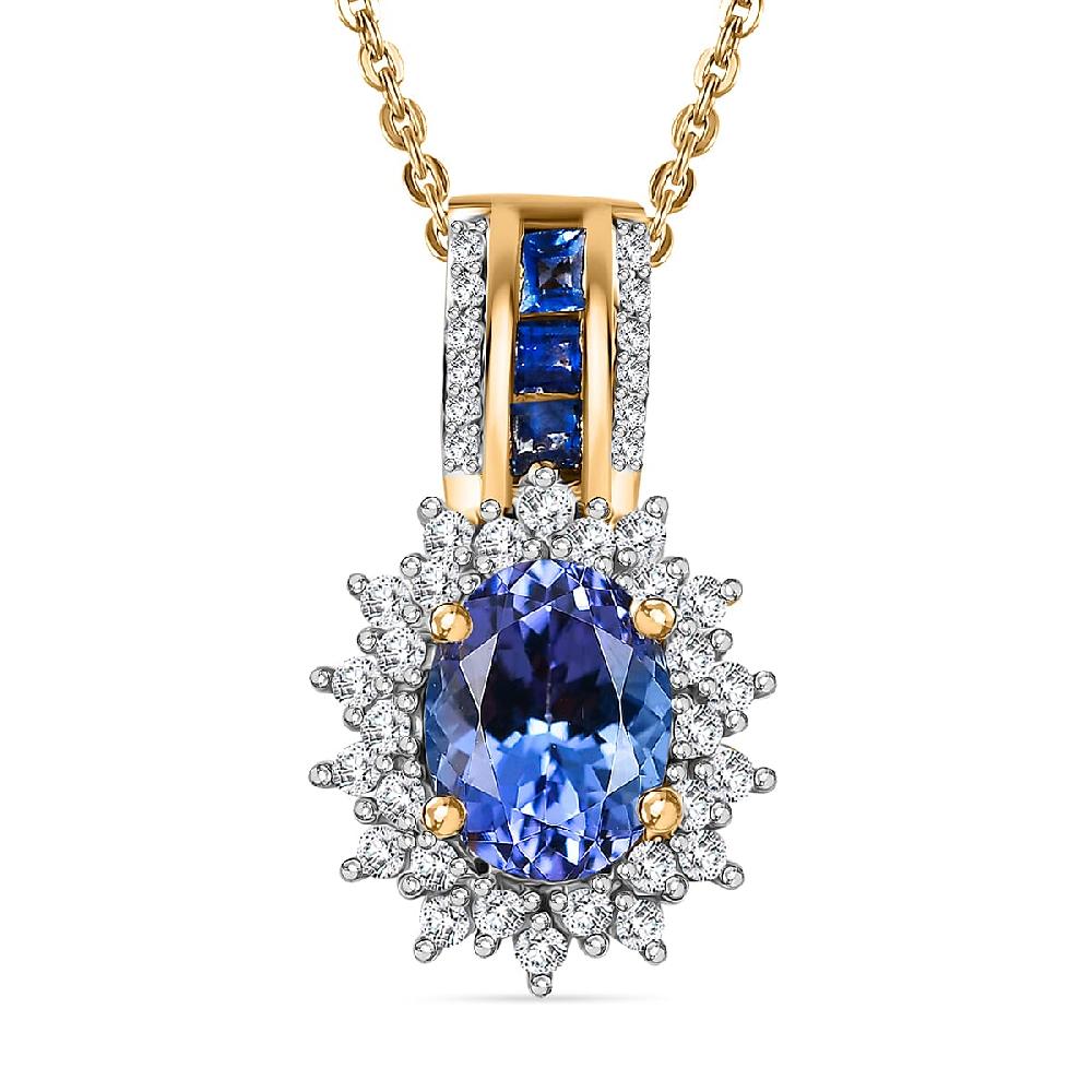 Tanzanite and Multi Gemstone 2.00 ctw Regal Bloom Pendant Necklace in 18K Vermeil Yellow Gold Over Sterling Silver 20 Inches