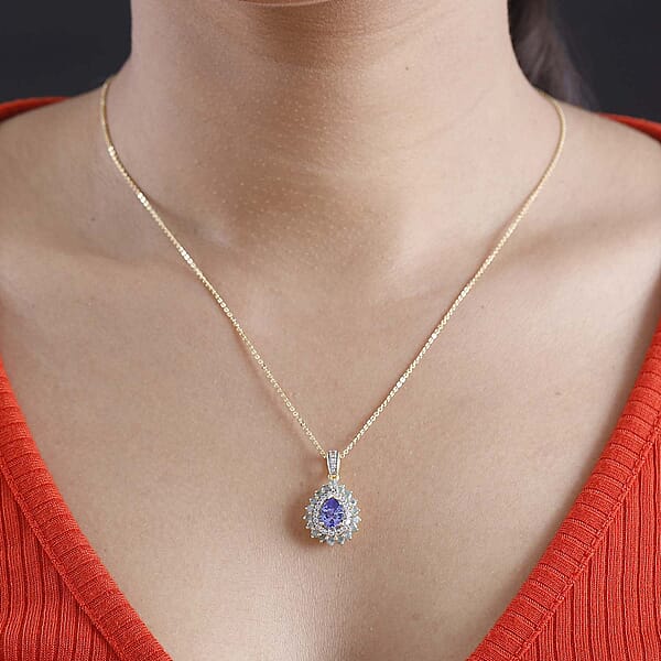 Tanzanite And Multi Gemstone 2.20 Ctw Sunburst Pendant Necklace In 18K Vermeil Yellow Gold Over Sterling Silver 20 Inches