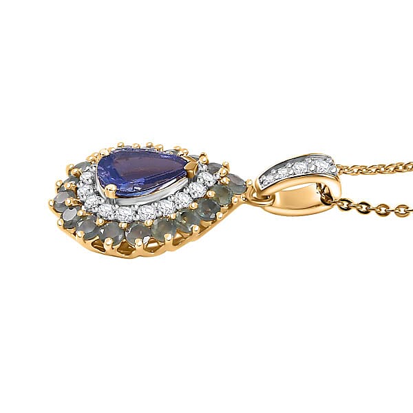 Tanzanite And Multi Gemstone 2.20 Ctw Sunburst Pendant Necklace In 18K Vermeil Yellow Gold Over Sterling Silver 20 Inches