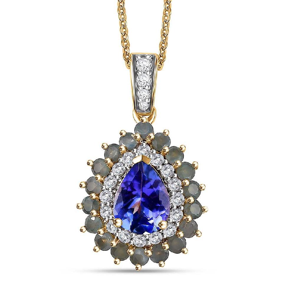 Tanzanite and Multi Gemstone 2.20 ctw Sunburst Pendant Necklace in 18K Vermeil Yellow Gold Over Sterling Silver 20 Inches