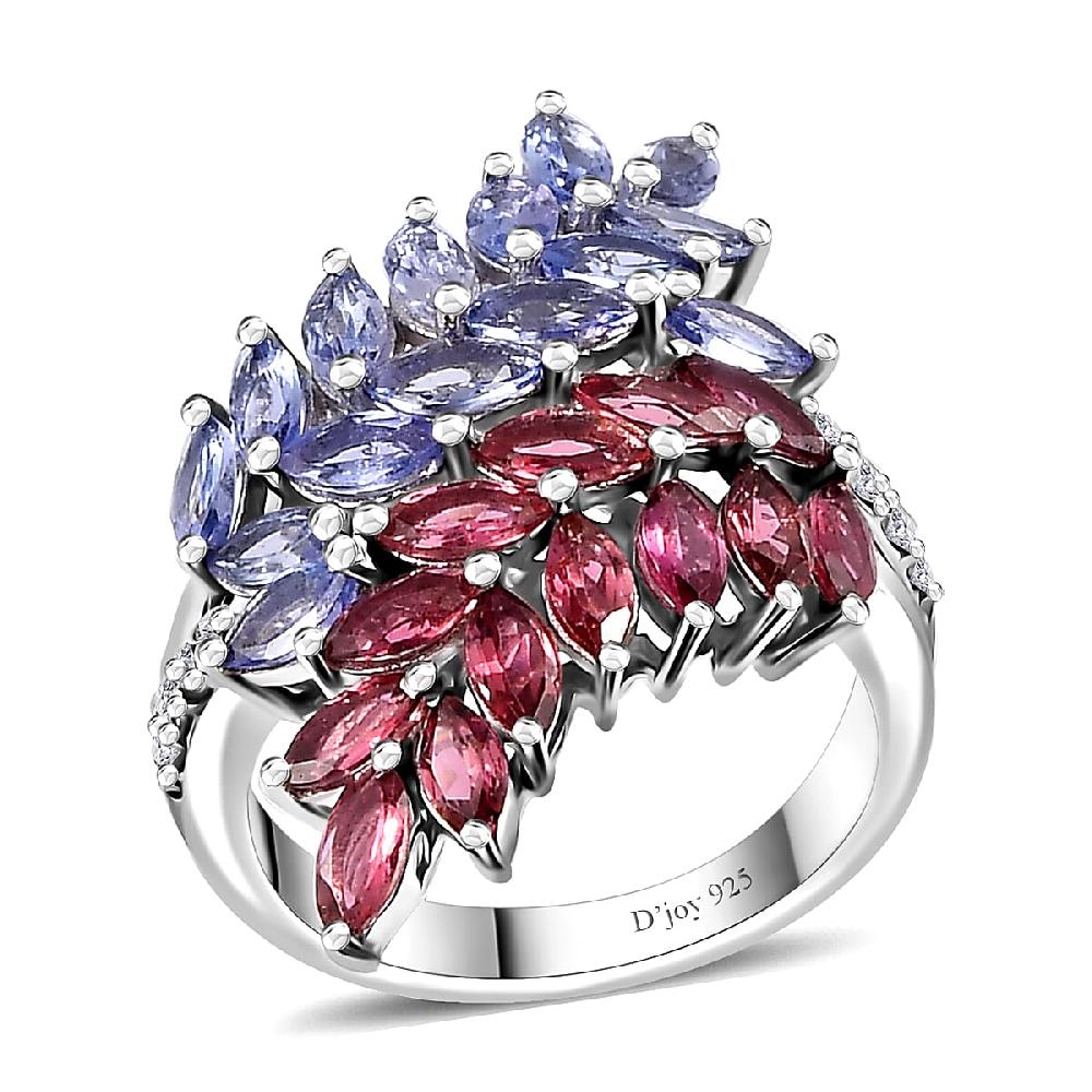 Tanzanite and Multi Gemstone Bypass Fern Leaf Ring in Rhodium Over Sterling Silver 4.00 ctw