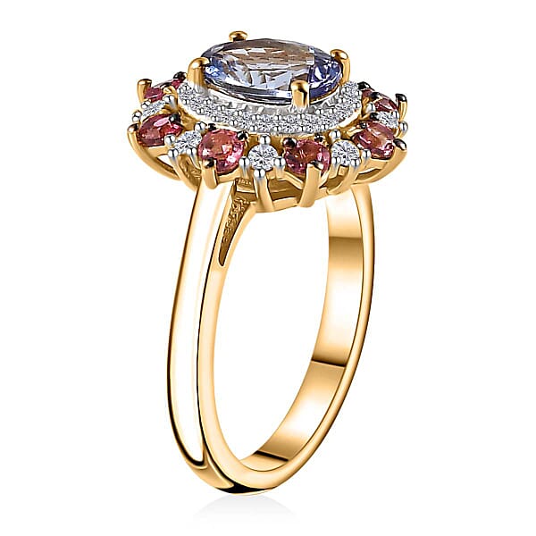 Tanzanite And Multi Gemstone Floral Ring In Vermeil Yellow Gold Over Sterling Silver 2.20 Ctw