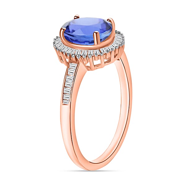 Tanzanite And White Diamond 1.60 Ctw Ring In 18K Vermeil Rose Gold Over Sterling Silver (Del. In 10-12 Days)