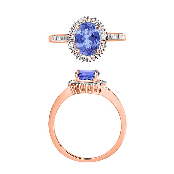 Tanzanite And White Diamond 1.60 Ctw Ring In 18K Vermeil Rose Gold Over Sterling Silver (Del. In 10-12 Days)