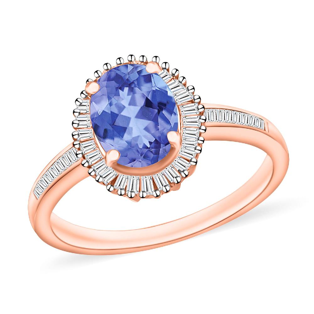 Tanzanite and White Diamond 1.60 ctw Ring in 18K Vermeil Rose Gold Over Sterling Silver (Del. in 10-12 Days)