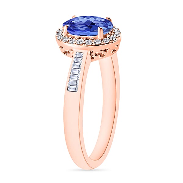 Tanzanite And White Diamond 1.65 Ctw Ring In 18K Vermeil Rose Gold Over Sterling Silver (Del. In 10-12 Days)