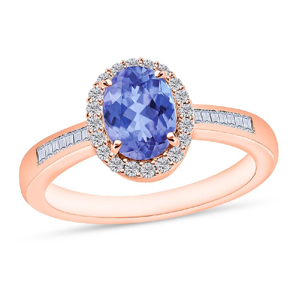 Tanzanite and White Diamond 1.65 ctw Ring in 18K Vermeil Rose Gold Over Sterling Silver (Del. in 10-12 Days)