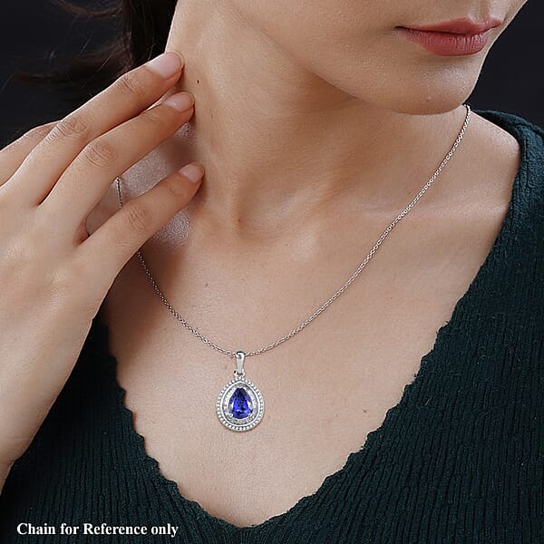 Tanzanite And White Diamond 2.30 Ctw Pendant Necklace 20 Inches In Rhodium Over Sterling Silver (Del. In 10-12 Days)