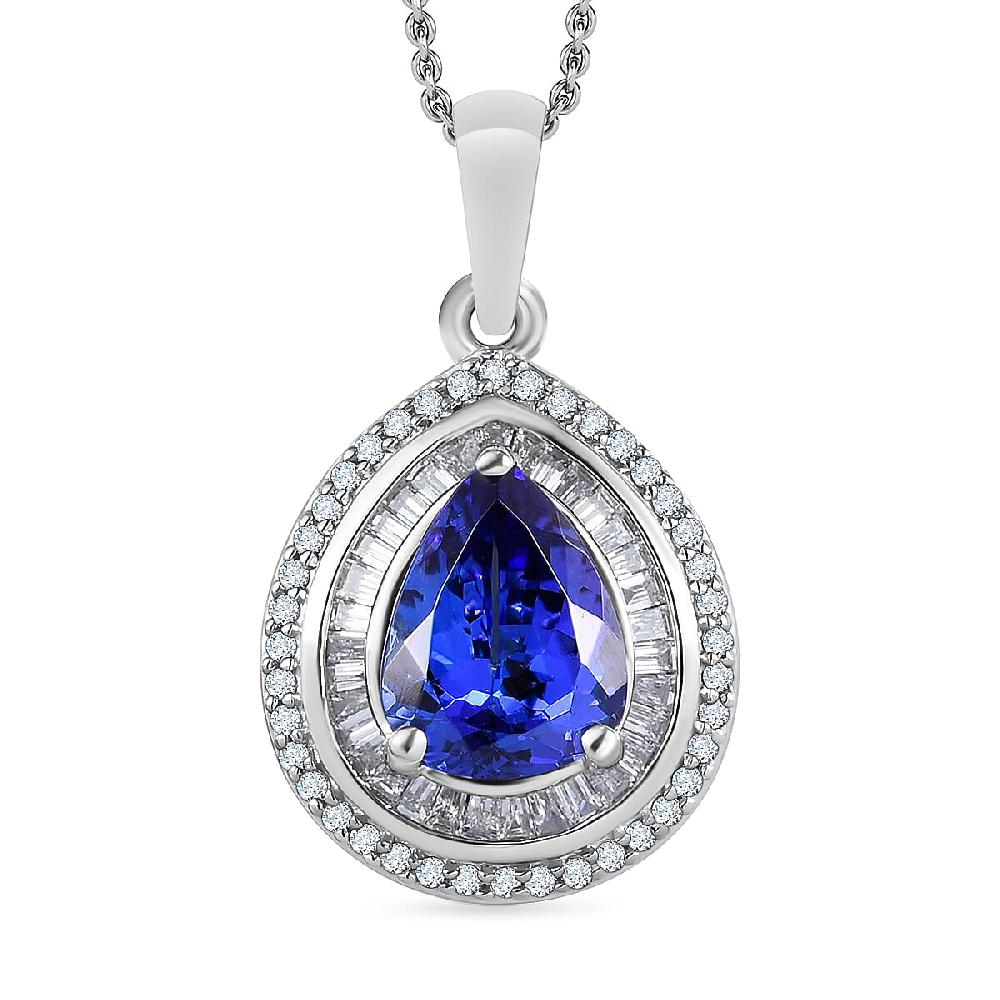 Tanzanite and White Diamond 2.30 ctw Pendant Necklace 20 Inches in Rhodium Over Sterling Silver (Del. in 10-12 Days)