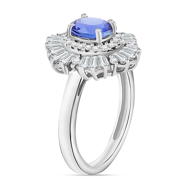 Tanzanite And White Zircon 2.85 Ctw Ring In Rhodium Over Sterling Silver (Size 8.0)