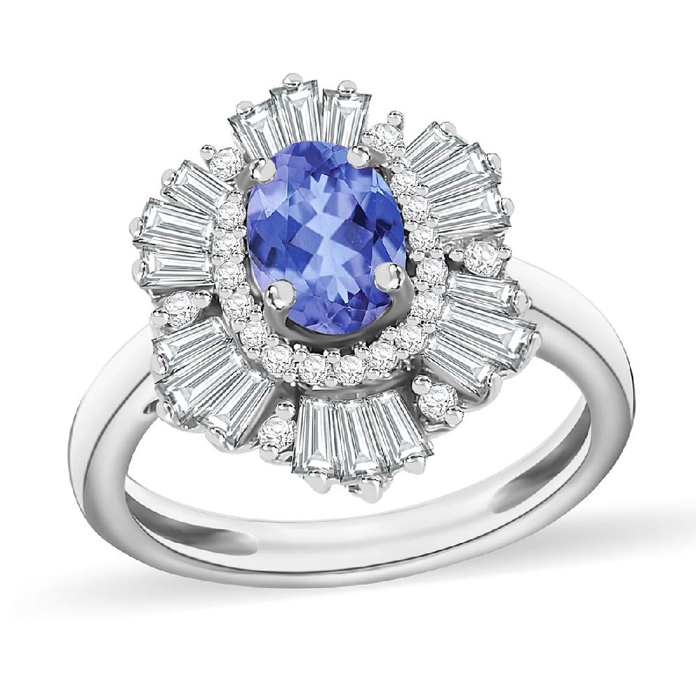 Tanzanite and White Zircon 2.85 ctw Ring in Rhodium Over Sterling Silver (Size 8.0)