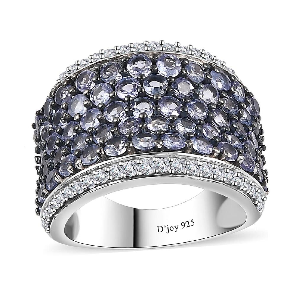 Tanzanite and White Zircon 4.40 ctw Cluster Ring in Rhodium Over Sterling Silver