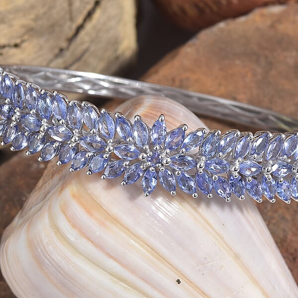 Tanzanite Bangle Bracelet In Platinum Over Sterling Silver 8 Inch 11.10 Ctw