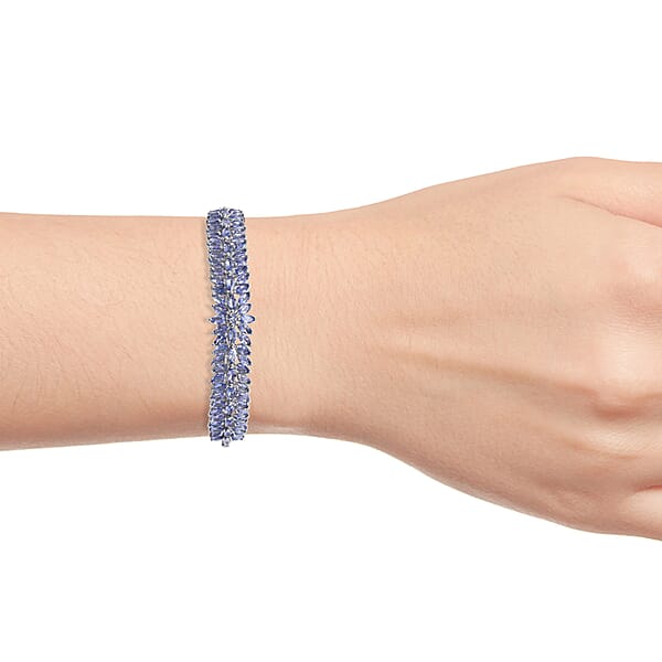 Tanzanite Bangle Bracelet In Platinum Over Sterling Silver 8 Inch 11.10 Ctw
