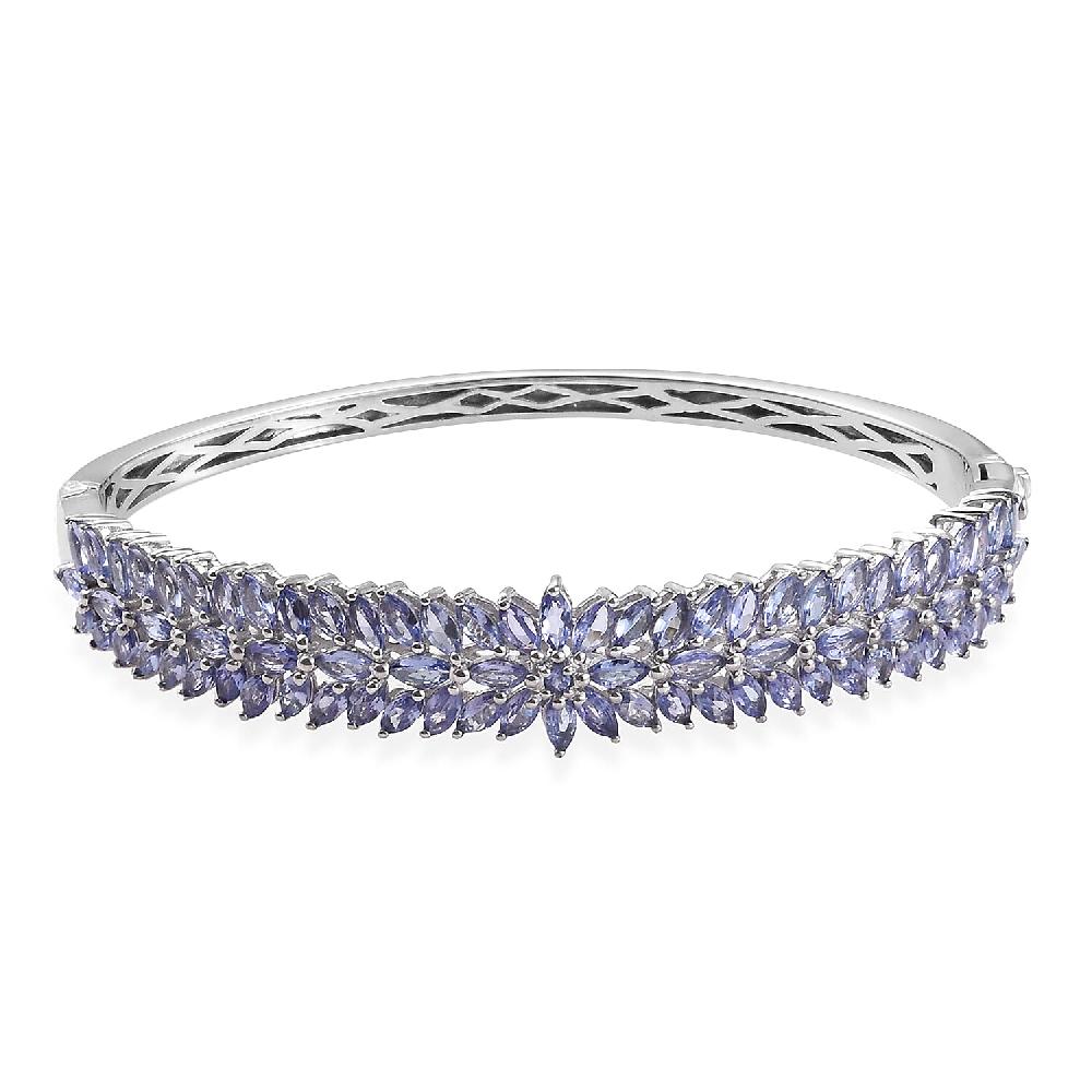 Tanzanite Bangle Bracelet in Platinum Over Sterling Silver 8 Inch 11.10 ctw