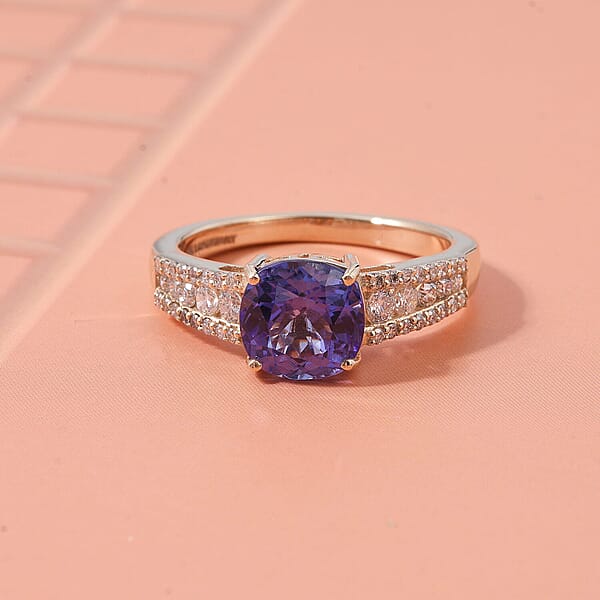 Tanzanite Lab Grown Diamond Ring In 10K Yellow Gold 2.35 Ctw