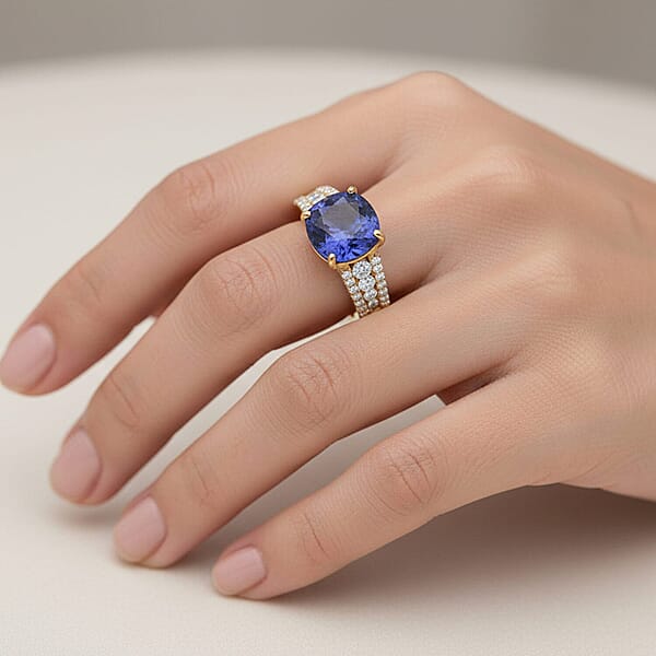 Tanzanite Lab Grown Diamond Ring In 10K Yellow Gold 2.35 Ctw