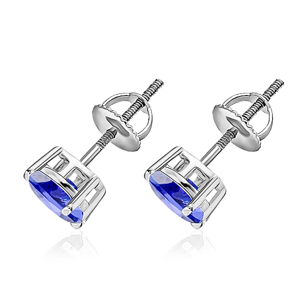 Tanzanite Solitaire Stud Earrings In Platinum Over Sterling Silver 1.65 Ctw