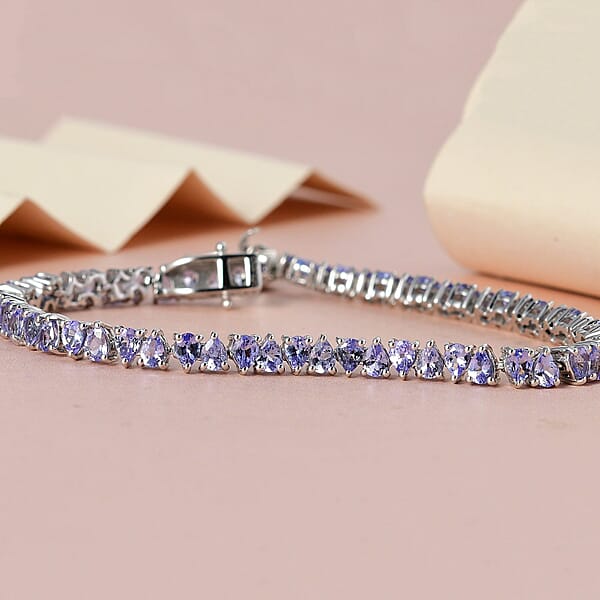 Tanzanite Tennis Bracelet In Platinum Over Sterling Silver (7.25 In) 8.25 Ctw
