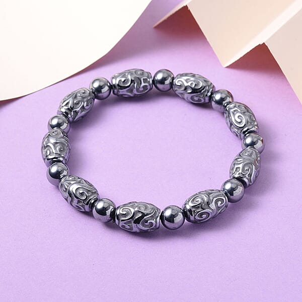 Terahertz 105.00 Ctw Beaded And Carved Barrel Stretch Bracelet