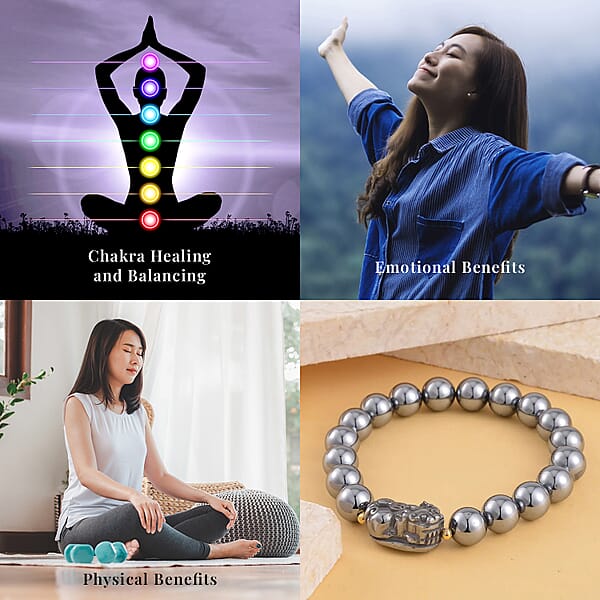 Terahertz 132.00 Ctw Beaded With Pixiu Stretch Bracelet In 14K Yellow Gold Over Sterling Silver (6.5-7In)