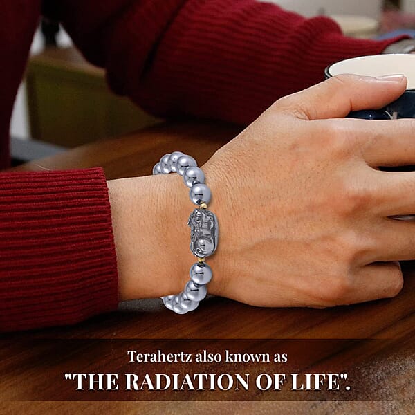 Terahertz 132.00 Ctw Beaded With Pixiu Stretch Bracelet In 14K Yellow Gold Over Sterling Silver (6.5-7In)
