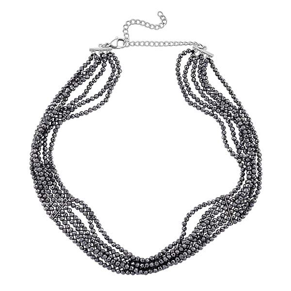 Terahertz 150.00 Ctw Beaded Multi Row Necklace In Silvertone And Stainless Steel 16-20 Inches