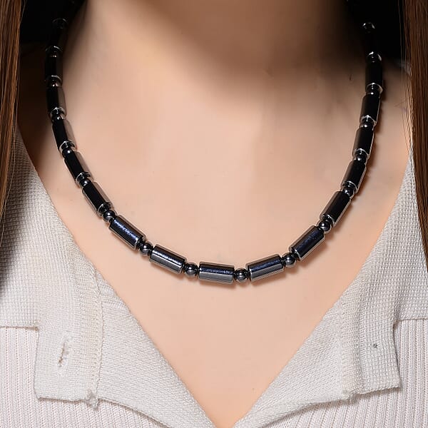 Terahertz 150.00 Ctw Fancy And Barrel Beaded Necklace In Stainless Steel 18 Inches
