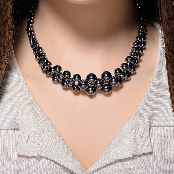 Terahertz 200.00 Ctw Beaded Bubble Choker Necklace In Stainless Steel 16-20 Inches