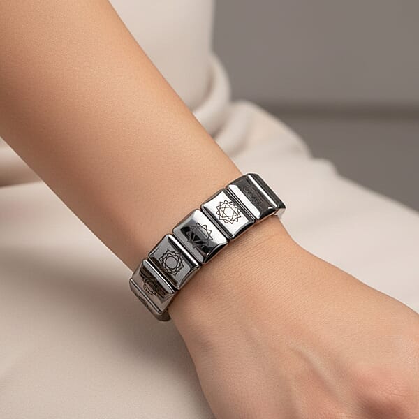 Terahertz 240.00 Ctw Block Seven Chakra Engraved Stretch Bracelet