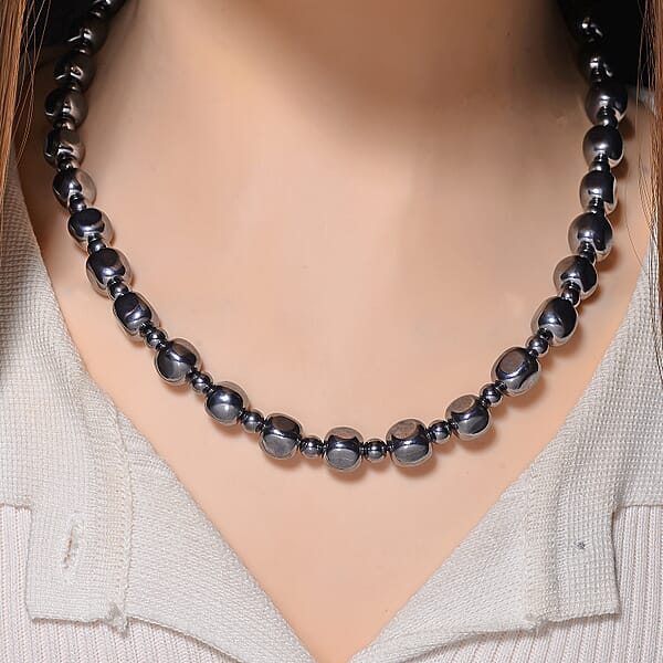 Terahertz 240.00 Ctw Cushion And Beaded Necklace In Stainless Steel 18-20 Inches