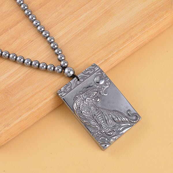 Terahertz 300.85 Ctw Pendant With Beaded Necklace Tiger Pendant With Beads Necklace 20 Inch Necklace Rhodium Over Sterling Silver Necklace