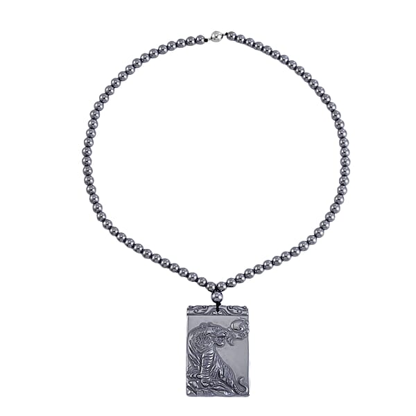 Terahertz 300.85 Ctw Pendant With Beaded Necklace Tiger Pendant With Beads Necklace 20 Inch Necklace Rhodium Over Sterling Silver Necklace