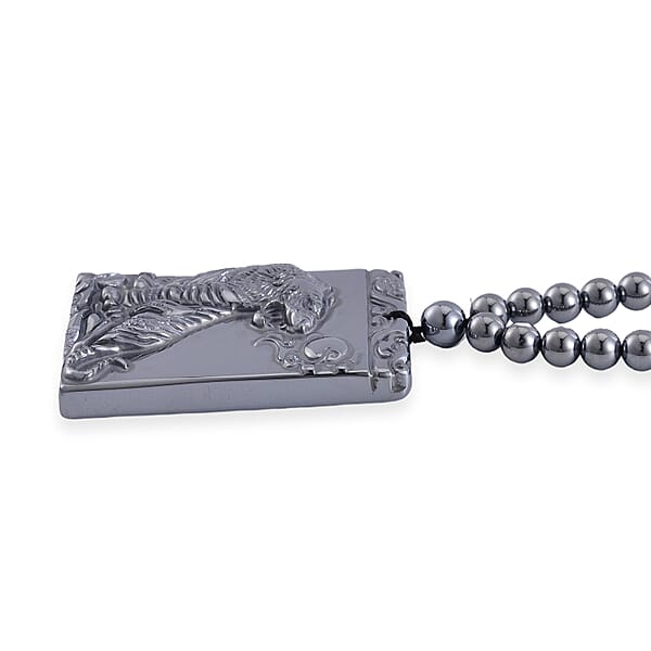 Terahertz 300.85 Ctw Pendant With Beaded Necklace Tiger Pendant With Beads Necklace 20 Inch Necklace Rhodium Over Sterling Silver Necklace