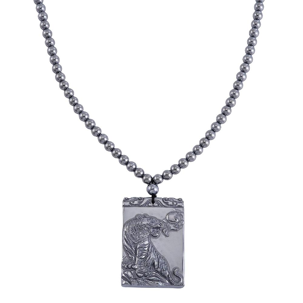 Terahertz 300.85 ctw Pendant with Beaded Necklace Tiger Pendant with Beads Necklace 20 Inch Necklace Rhodium Over Sterling Silver Necklace