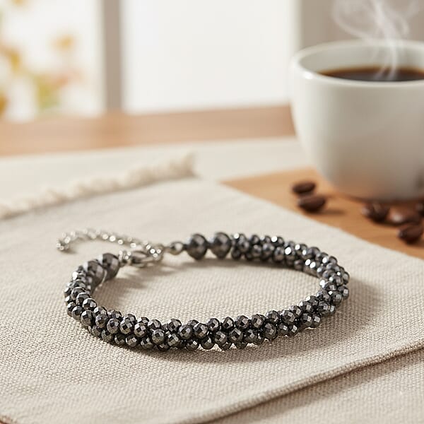 Terahertz 35.00 Ctw Beaded 3 Row Twisted Bracelet In Stainless Steel (7-9In)