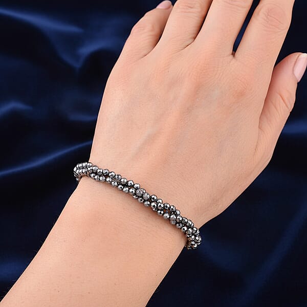 Terahertz 35.00 Ctw Beaded 3 Row Twisted Bracelet In Stainless Steel (7-9In)