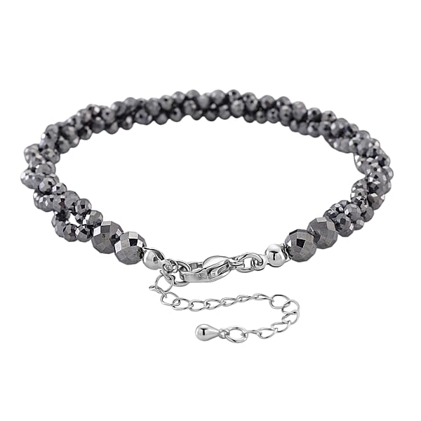 Terahertz 35.00 Ctw Beaded 3 Row Twisted Bracelet In Stainless Steel (7-9In)