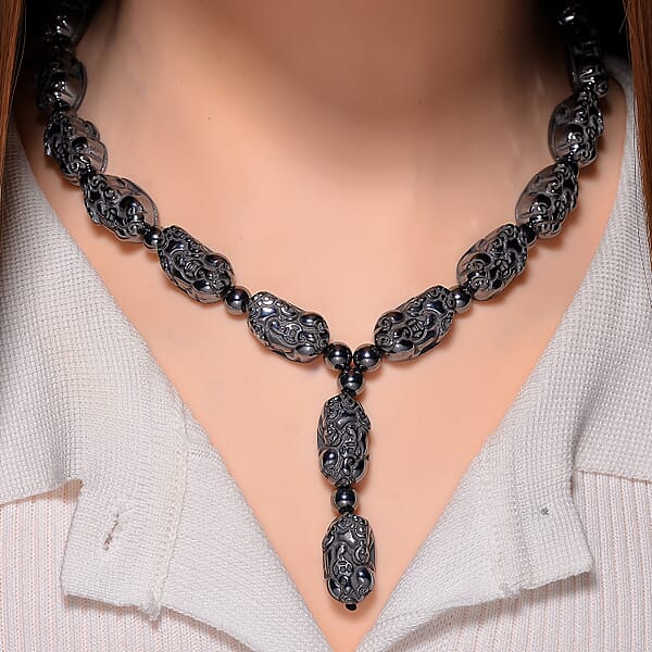 Terahertz 360.00 Ctw Pixiu Carved Necklace In Stainless Steel 18-20 Inches