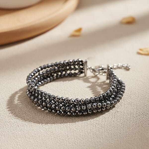 Terahertz 60.00 Ctw Beaded Multi Row Bracelet In Silvertone And Stainless Steel (7-9In)