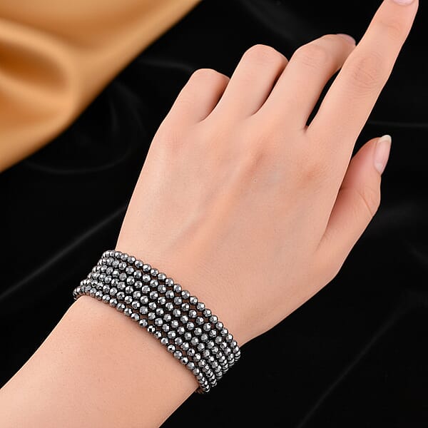 Terahertz 60.00 Ctw Beaded Multi Row Bracelet In Silvertone And Stainless Steel (7-9In)