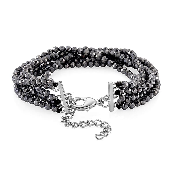 Terahertz 60.00 Ctw Beaded Multi Row Bracelet In Silvertone And Stainless Steel (7-9In)