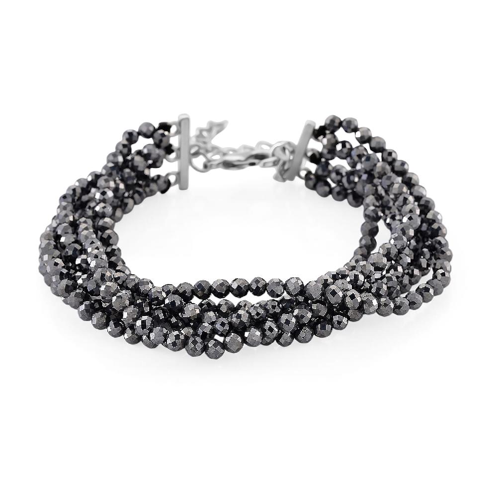 Terahertz 60.00 ctw Beaded Multi Row Bracelet in Silvertone and Stainless Steel (7-9In)