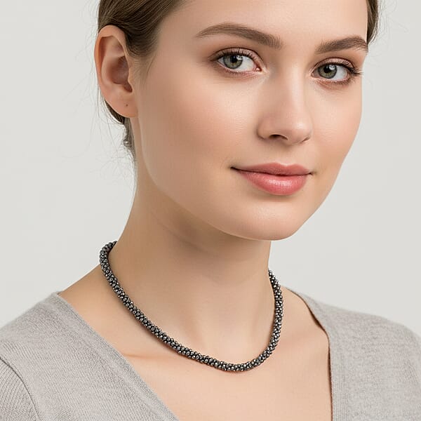 Terahertz 80.00 Ctw Beaded 3 Row Twisted Necklace In Stainless Steel 18-20 Inches