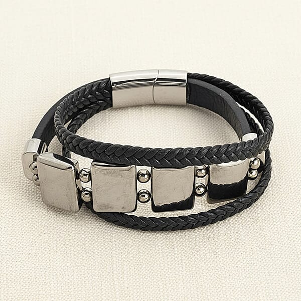 Terahertz 85.00 Ctw Leather Bracelet With Stainless Steel Lock (7.50 In)