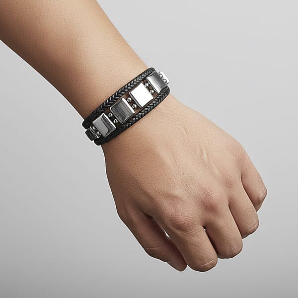 Terahertz 85.00 Ctw Leather Bracelet With Stainless Steel Lock (7.50 In)