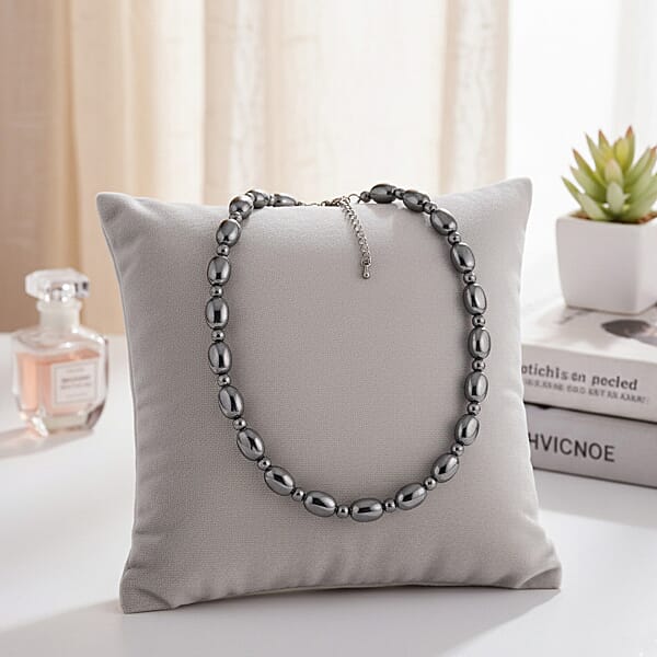 Terahertz 90.00 Ctw Fancy And Barrel Beaded Necklace In Stainless Steel 18 Inches