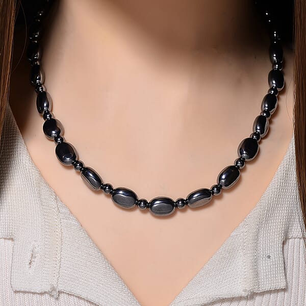 Terahertz 90.00 Ctw Fancy And Barrel Beaded Necklace In Stainless Steel 18 Inches